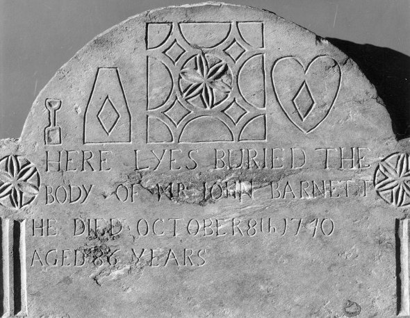 Detail of the gravestone of John Barnett, from the Faber Gravestone Archive